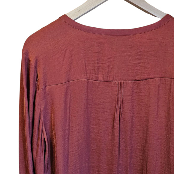 Simply Vera Vera Wang Blouse Long Sleeve VNeck Sheer Burgundy Women's XLarge - Picture 7 of 8